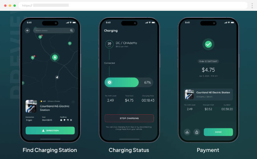 Mobile App Design Templates Casgo - Electric Vehicle Charging Station by UIUX Bunker