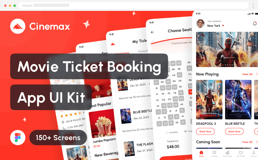 Mobile App Design Templates Cinemax - Movie Ticket Booking App UI Kit by Sobakhul Munir Siroj