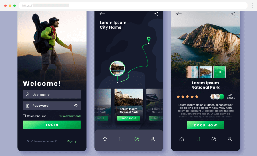 Free Travel Gradient Dark Mode App Template