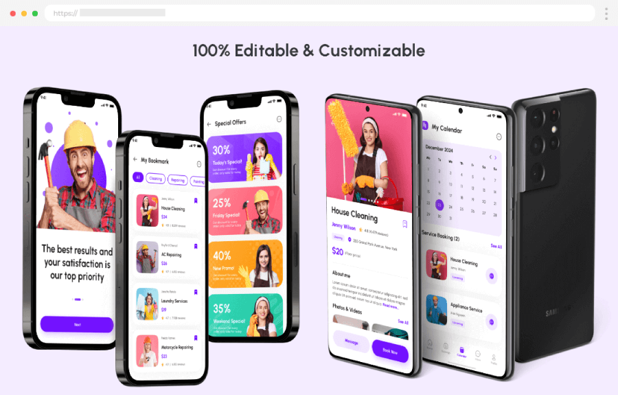 Mobile App Design Templates Hamo - Home Service & House Work App UI Kit by Sobakhul Munir Siroj