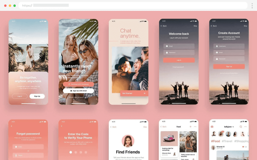 Mobile App Design Templates Social App UI Kit Bundle - UI Place by UI Place