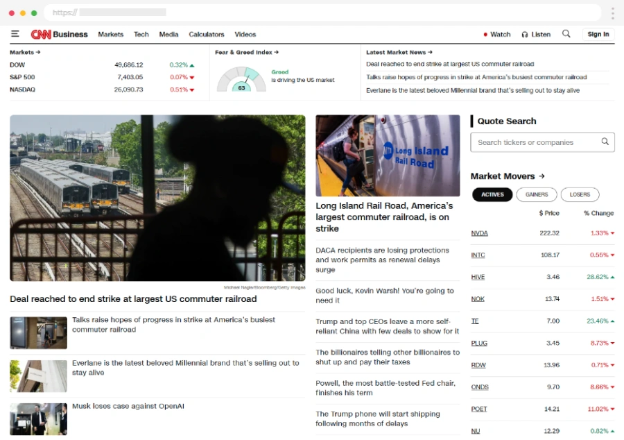 Finance Websites Example 11 CNN Business